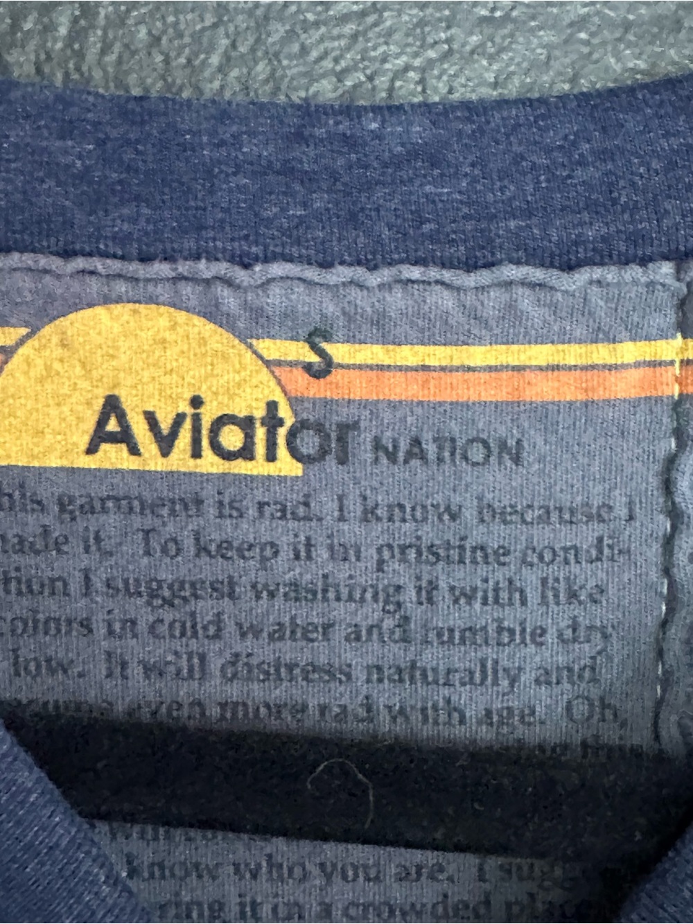 Aviator Nation Bolt Cropped Classic Crewneck Heather Navy Neon Rainbow Stripe - Picture 5 of 8
